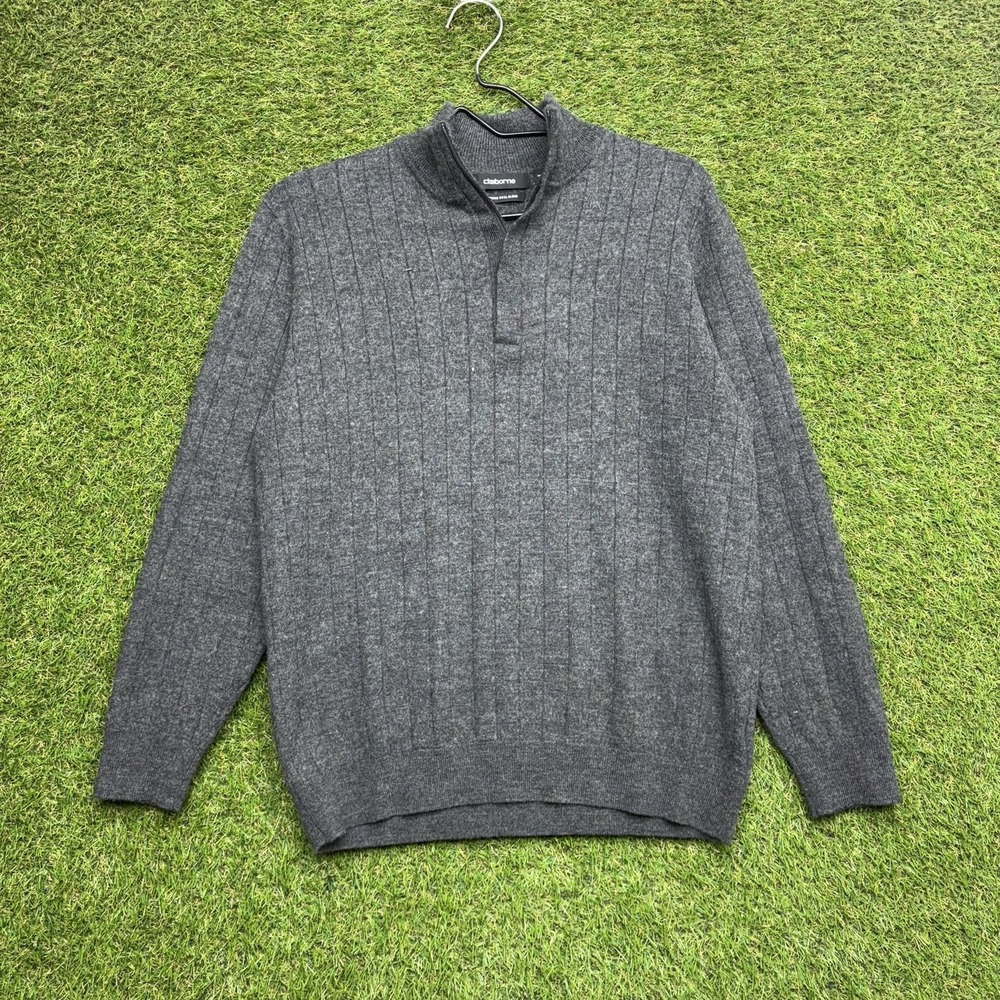 Claiborne Merino Wool Sweater Mens Medium Gray Blend Mock Neck Pullover Knit